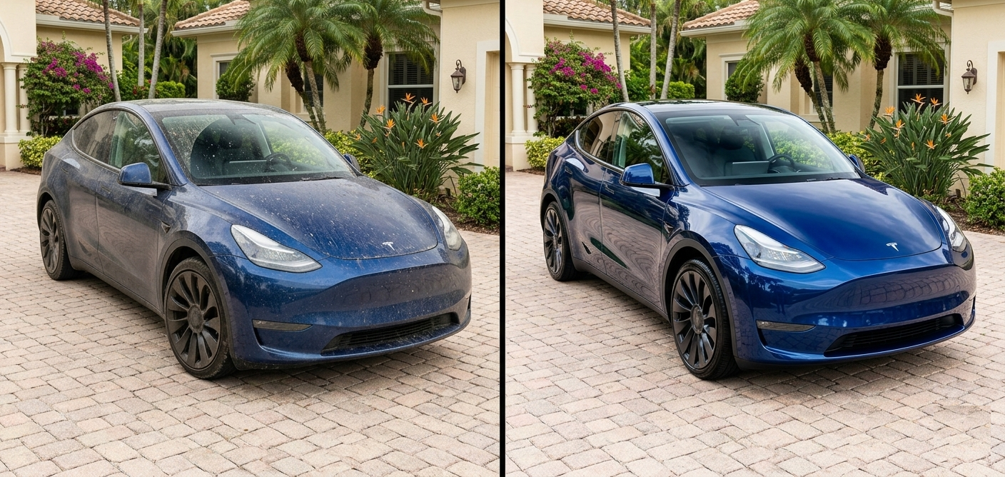 Tesla Model Y before and after detail by Dancy Detailing