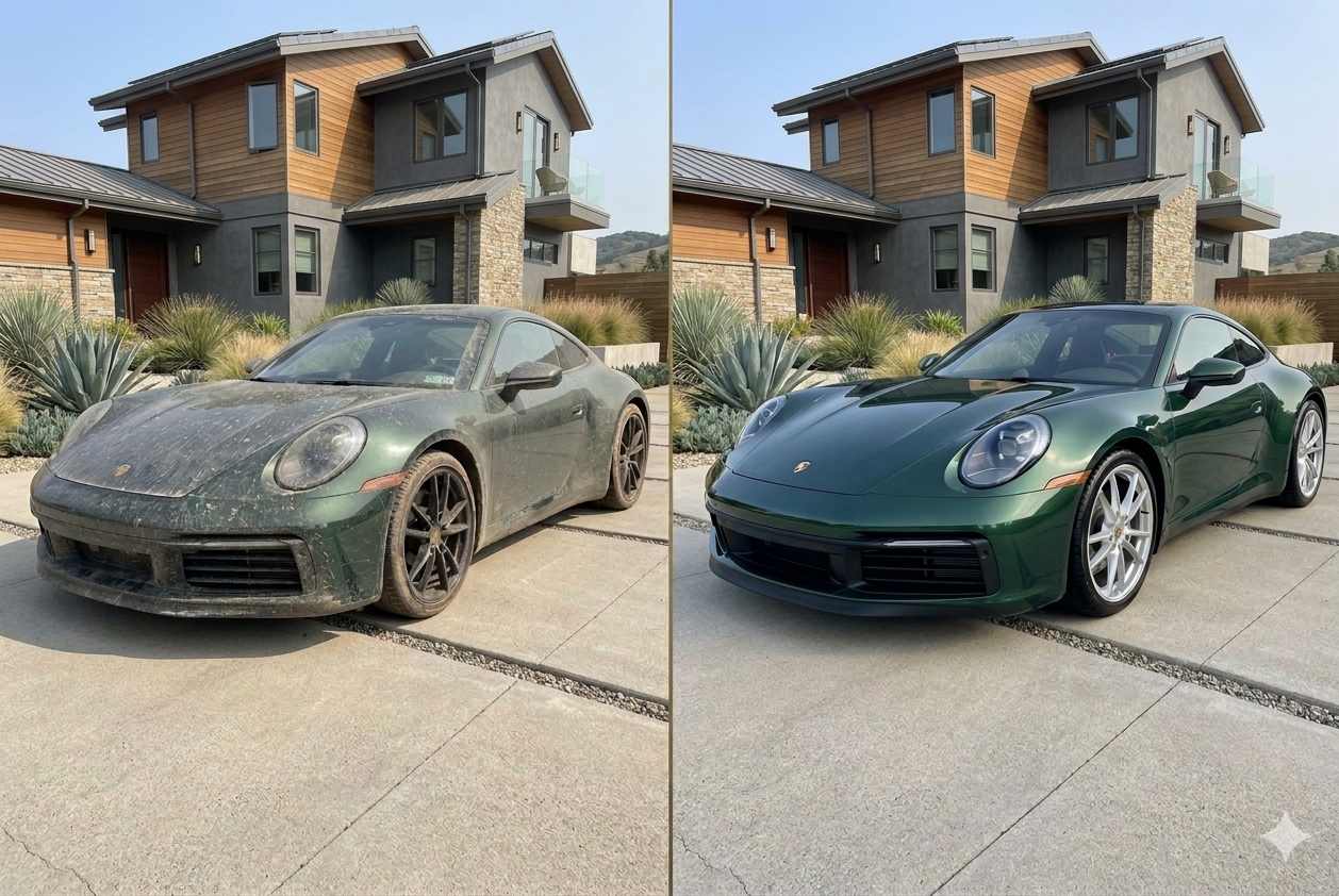 Porsche 911 exterior before and after detail