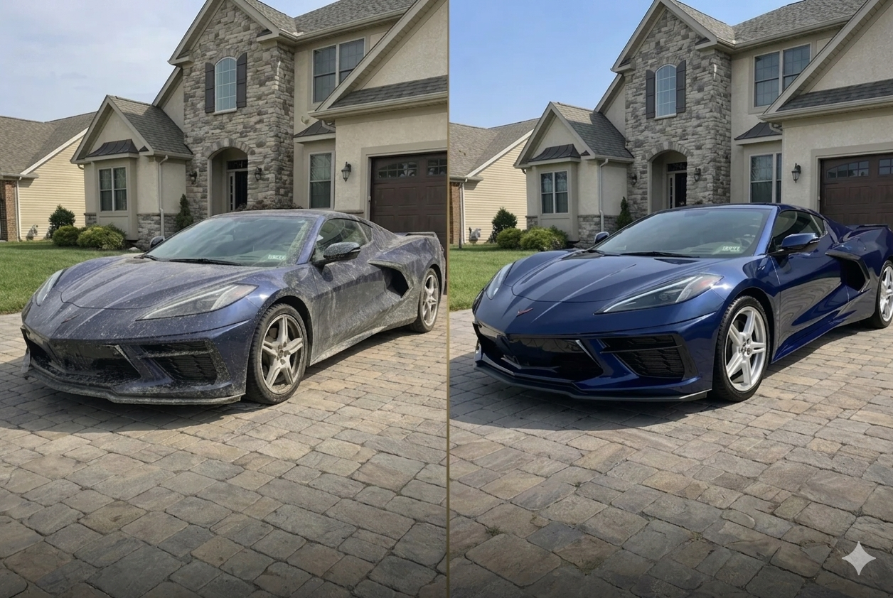 Corvette C8 exterior before and after detail