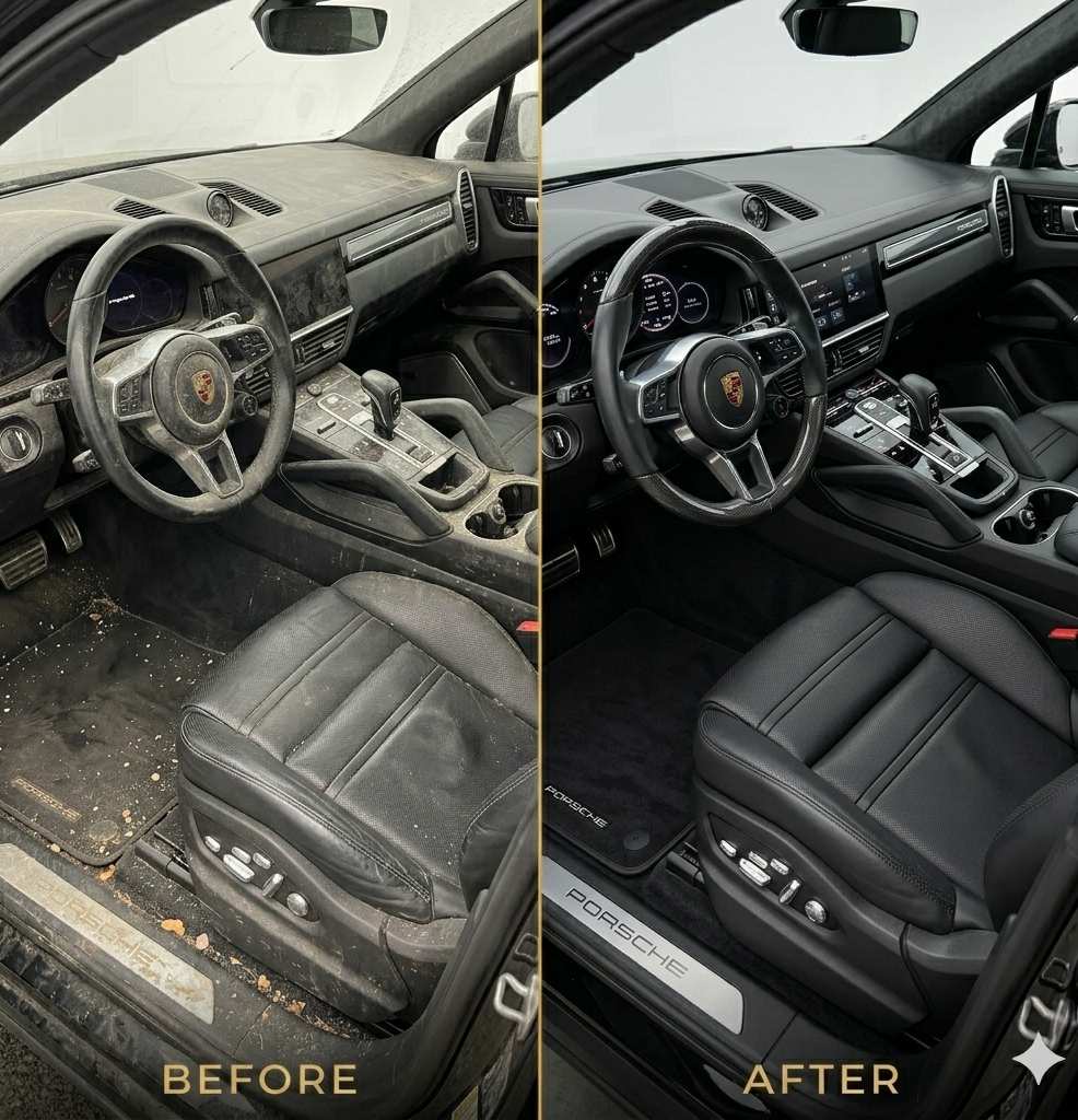 Porsche Cayenne interior before and after detail